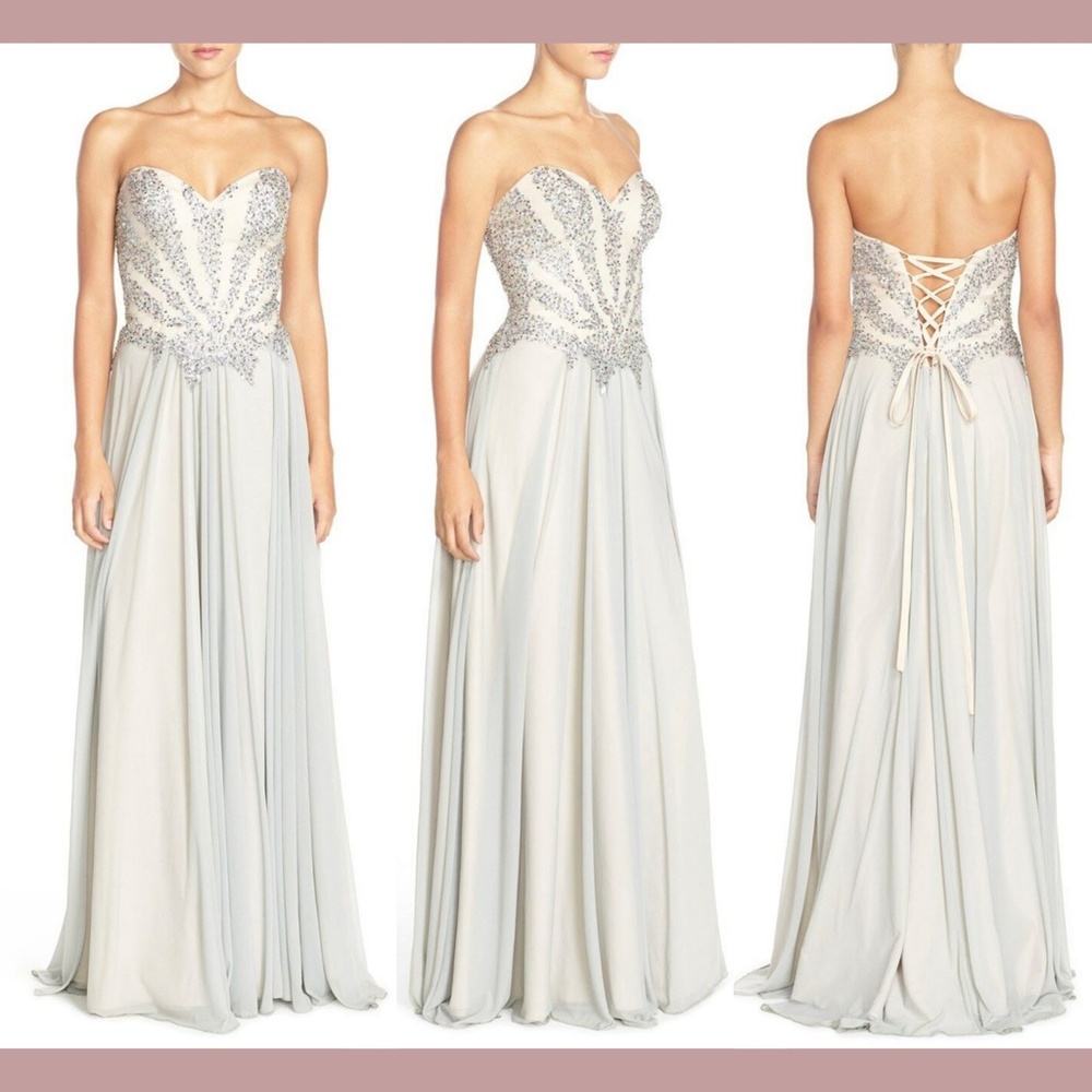 NEW‎ Glamour by Terani Couture [SZ 2 ] Embellished Chiffon Strapless Gown